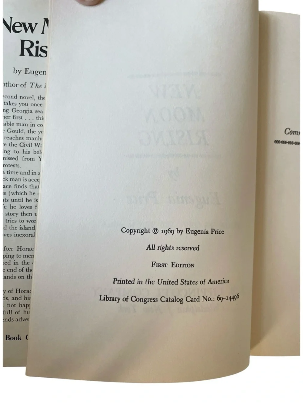 New Moon Rising Eugenia Price, First Edition 1969 HC DJ Vintage Southern Novel